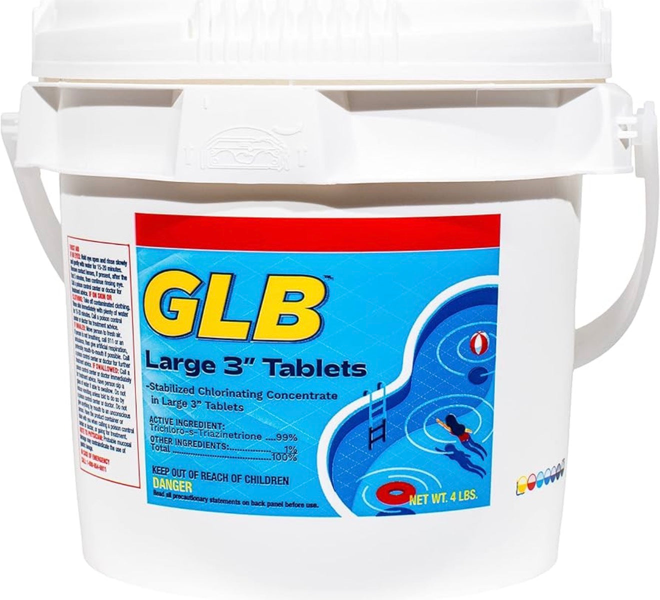 GLB Large 3” Chlorine Tablets – Stabilized Pool Chlorine – 4 lb Bucket